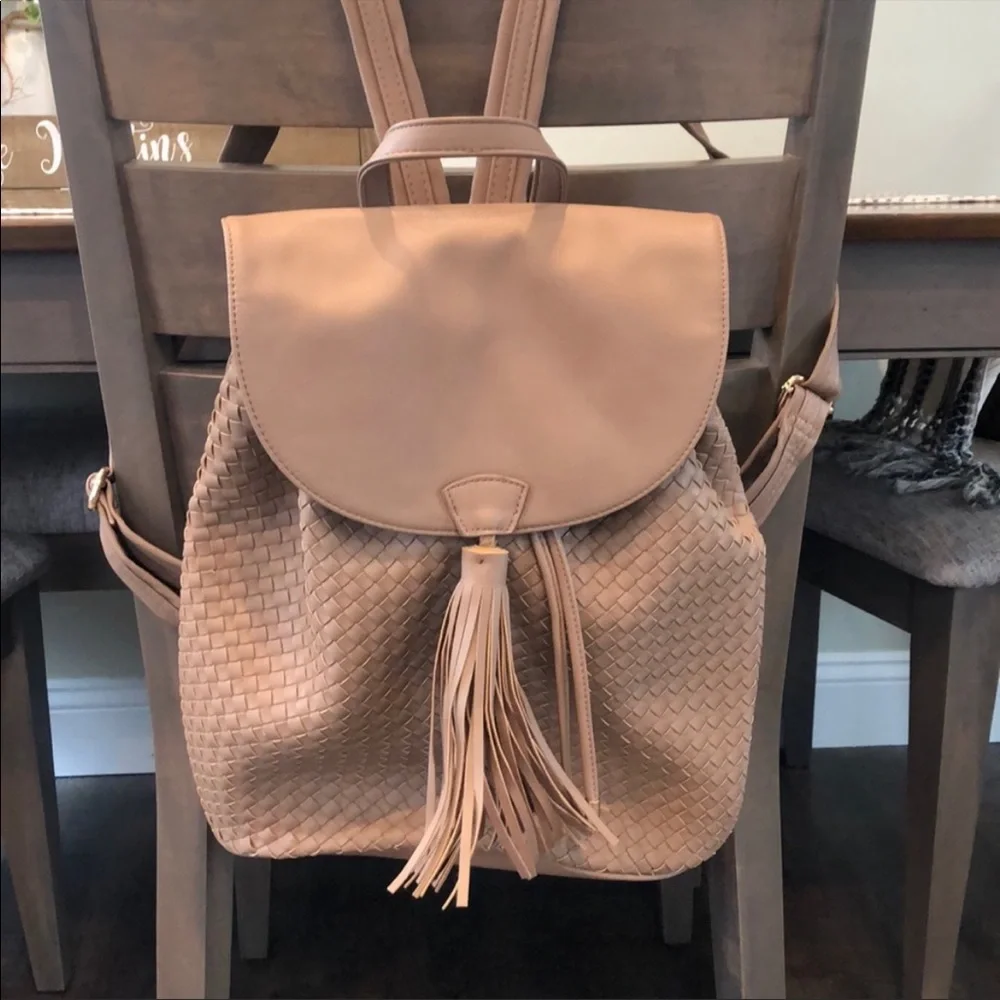 Deux Lux GORGEOUS pink bucket drawstring backpack woven design